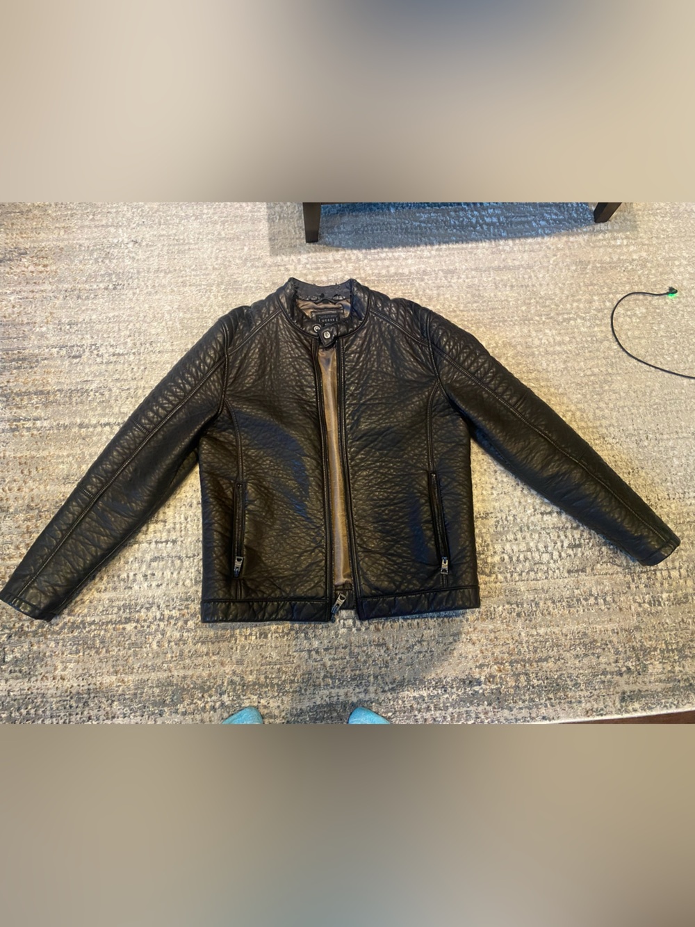 Guess Black Quilted Leather Bomber Jacket